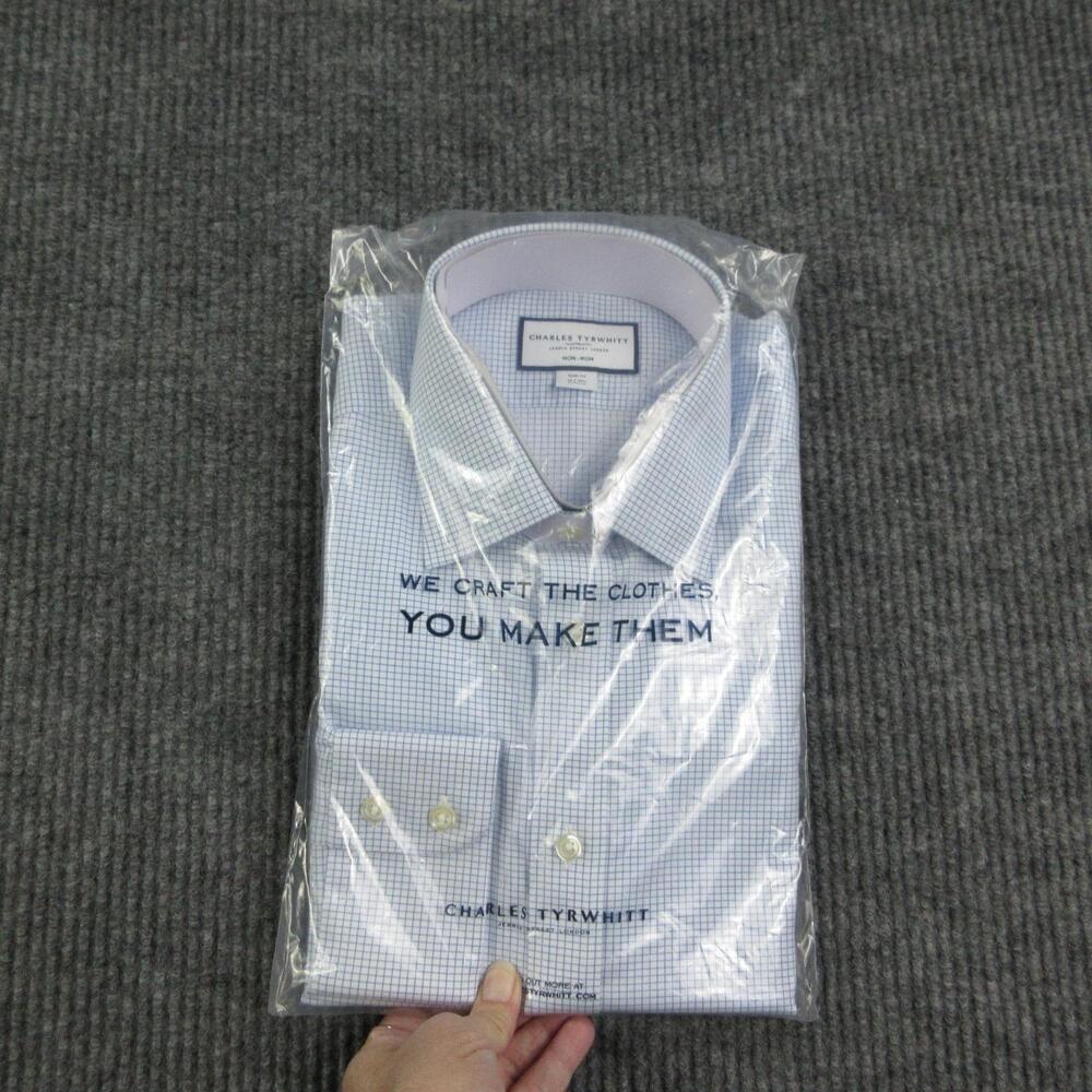 Charles Tyrwhitt Dress Shirt Mens 16 36/37 Blue Check Slim Fit Non-Iron NWT